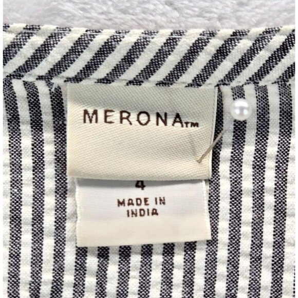 Seer Sucker Skirt w Lace Black White Knee by Merona sz4 L/XL 32" Waist Preppy - Picture 7 of 12